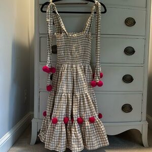 Sundress Gingham Pom Pom Dress